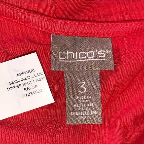 NEW Chicos 3 (US XL) Sequin Scoop Neck Tank Top Salsa Red Cotton Sleeveless - Picture 5 of 7